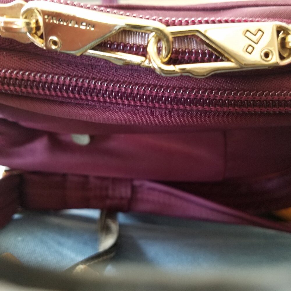 TRAVELON ANTI-THEFT DOMED CROSSBODY- MEDIUM, WINE, RFID & SLASH RESISTANT - Picture 10 of 11